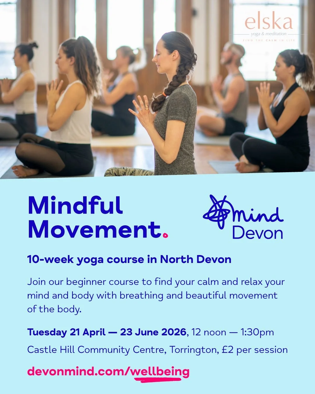 We're delighted to share a new date for our popular Mindful Movement wellbeing course in partnership with @elska.yoga in #Torrington. 🧘

𝗠𝗶𝗻𝗱𝗳𝘂𝗹 𝗠𝗼𝘃𝗲𝗺𝗲𝗻𝘁 &mdash; 𝟭𝟬-𝘄𝗲𝗲𝗸 𝘆𝗼𝗴𝗮 𝗰𝗼𝘂𝗿𝘀𝗲 focuses on breathwork and movement a