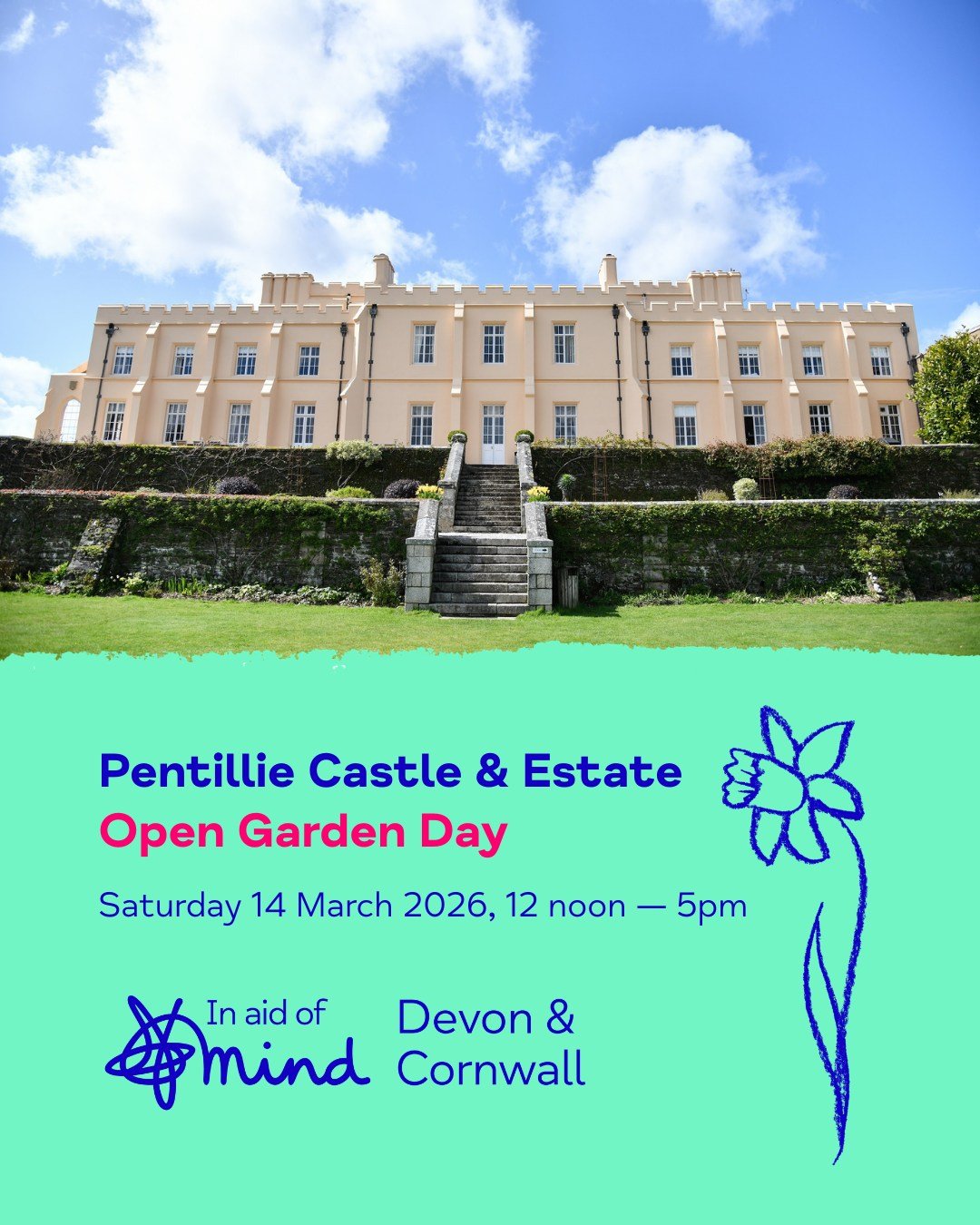 🌷 Step into spring and soak up the scenery at @pentilliecastle, all whilst helping raise much-needed funds for mental health support services across #Devon and #Cornwall 🪻

Taking place on 𝗦𝗮𝘁𝘂𝗿𝗱𝗮𝘆 𝟭𝟰 𝗠𝗮𝗿𝗰𝗵 𝟮𝟬𝟮𝟲, the 𝗢𝗽𝗲𝗻 𝗚?