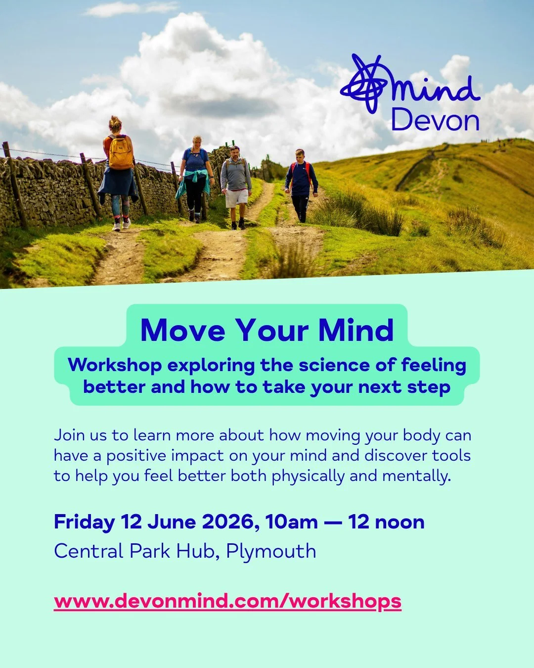 New free workshop available to sign up now! 𝗠𝗼𝘃𝗲 𝗬𝗼𝘂𝗿 𝗠𝗶𝗻𝗱, exploring the science of feeling better and how to take the next step towards positive physical and mental wellbeing. 

📆 Friday 12 June 2026
⏰ 10am &mdash; 12 noon
🗺️ Central 