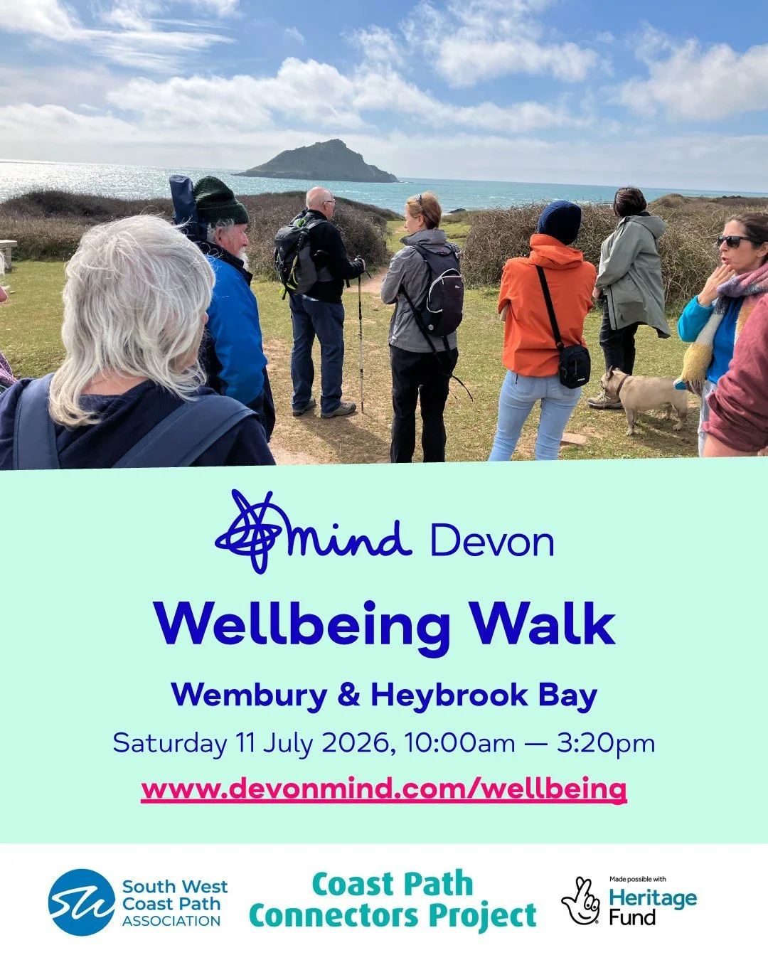 👣 𝗪𝗲𝗹𝗹𝗯𝗲𝗶𝗻𝗴 𝗪𝗮𝗹𝗸 with @southwestcoastpath

📆 Saturday 11 July 2026
⏰ 10:00am &mdash; 3:20pm
🗺️ Wembury &amp; Heybrook Bay

Join our gentle 3-mile, circular walk from Wembury Beach to Heybrook Bay and back, featuring lots of beautiful 