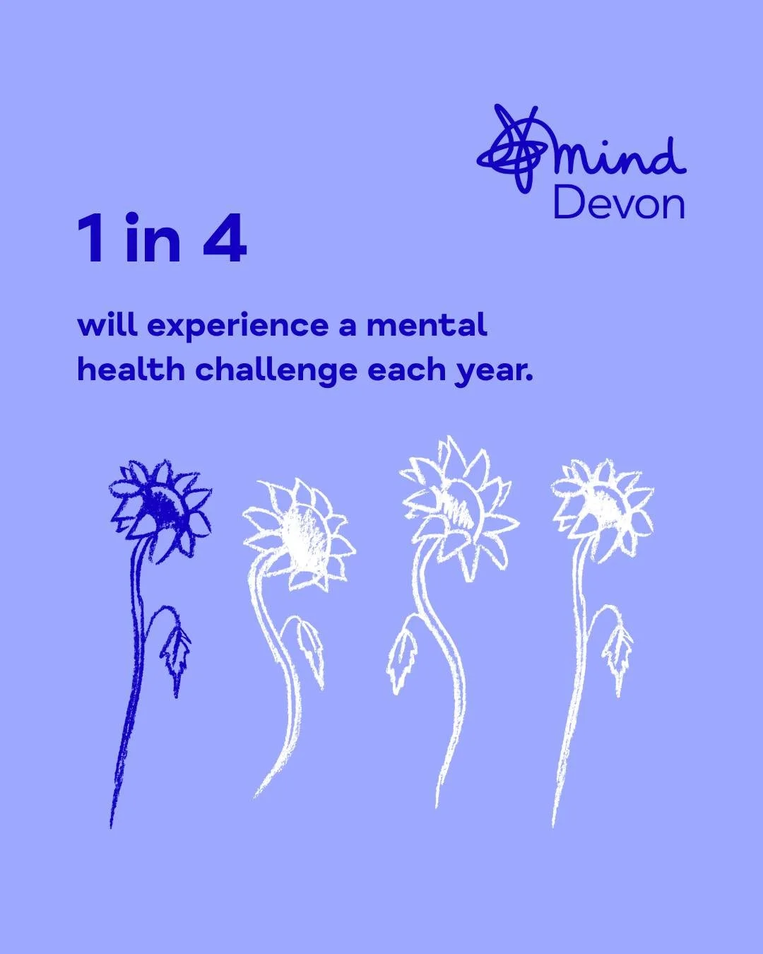𝟭 in 𝟰 people will experience a mental health challenge each year.

Behind that number are real people: friends, family, colleagues, neighbours. It&rsquo;s a reminder that mental health is part of all of our lives, and that support matters for all 