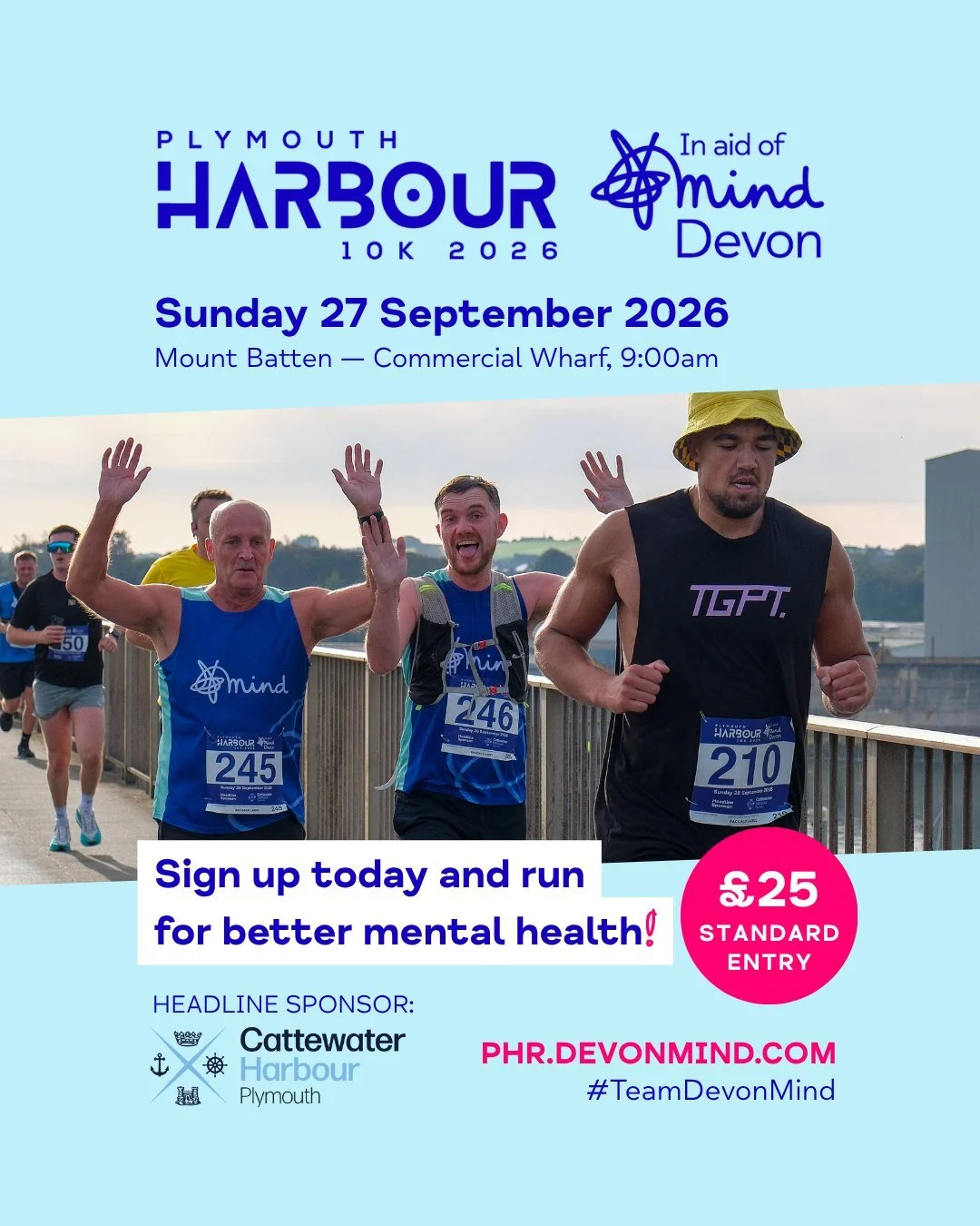𝗦𝗶𝗴𝗻 𝘂𝗽 𝘁𝗼𝗱𝗮𝘆 𝗳𝗼𝗿 𝗼𝘂𝗿 𝗣𝗹𝘆𝗺𝗼𝘂𝘁𝗵 𝗛𝗮𝗿𝗯𝗼𝘂𝗿 𝟭𝟬𝗞 𝗶𝗻 𝗮𝗶𝗱 𝗼𝗳 𝗗𝗲𝘃𝗼𝗻 𝗠𝗶𝗻𝗱! 🏃&zwj;♂️🏃&zwj;♀️🏃

We're calling all runners to join our iconic, picturesque run around the harbour, to collectively fly the flag f