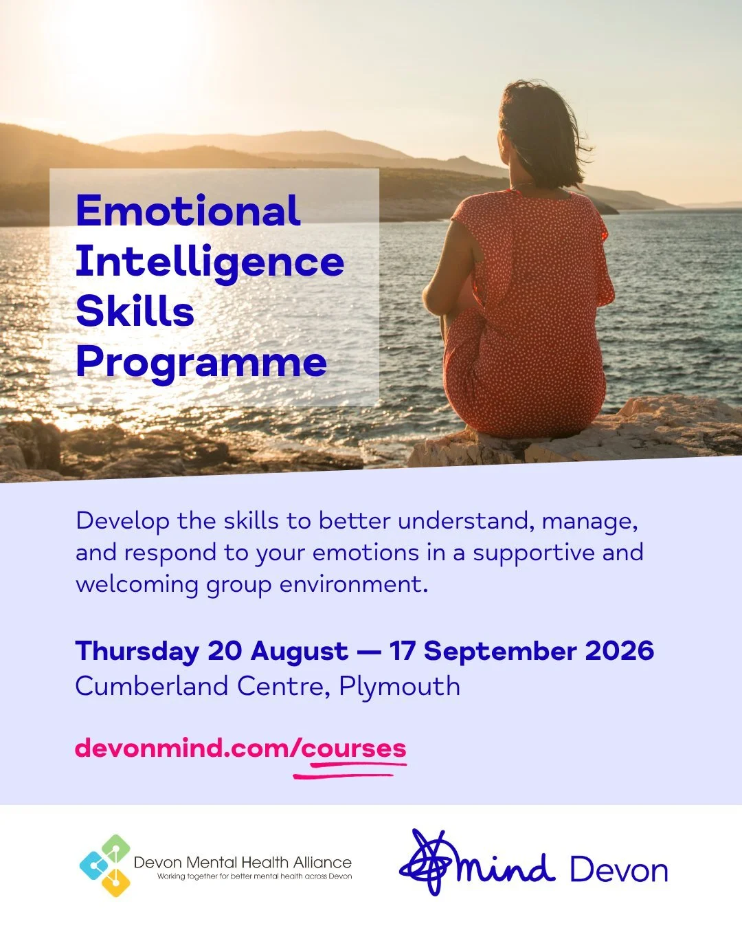 New 5-week course, 𝗘𝗺𝗼𝘁𝗶𝗼𝗻𝗮𝗹 𝗜𝗻𝘁𝗲𝗹𝗹𝗶𝗴𝗲𝗻𝗰𝗲 𝗦𝗸𝗶𝗹𝗹𝘀 𝗣𝗿𝗼𝗴𝗿𝗮𝗺𝗺𝗲

Develop the skills to better understand, manage, and respond to your emotions in a supportive and welcoming group environment.

📆 Thursday 20 August &mda