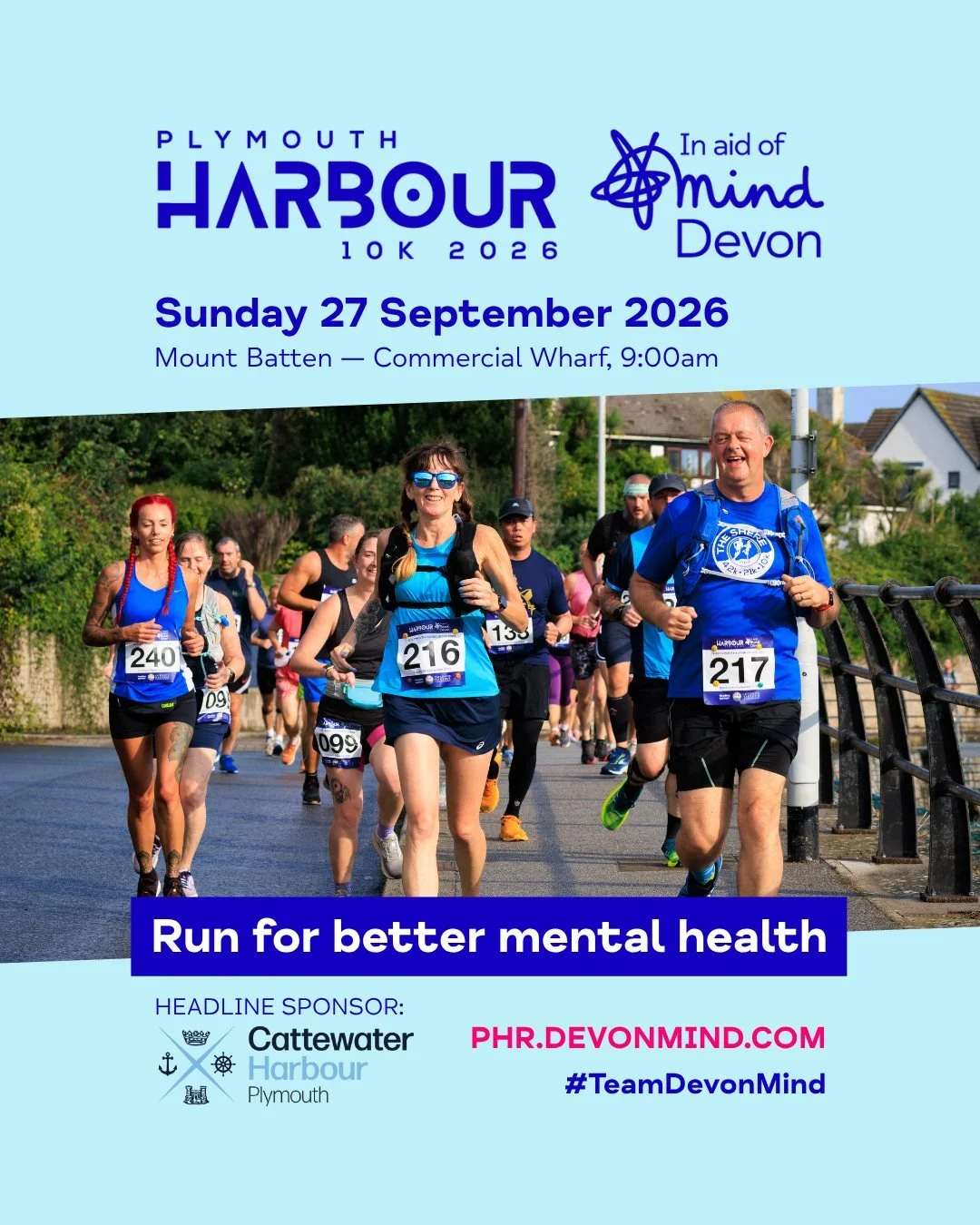 𝗥𝘂𝗻 𝟭𝟬𝗞. 𝗥𝗮𝗶𝘀𝗲 𝗳𝘂𝗻𝗱𝘀. 𝗙𝗶𝗴𝗵𝘁 𝗳𝗼𝗿 𝗯𝗲𝘁𝘁𝗲𝗿 𝗺𝗲𝗻𝘁𝗮𝗹 𝗵𝗲𝗮𝗹𝘁𝗵. 💙🏃

Join #TeamDevonMind for the Plymouth Harbour 10K and run around one of Plymouth&rsquo;s most picturesque routes &mdash; all while helping raise vita