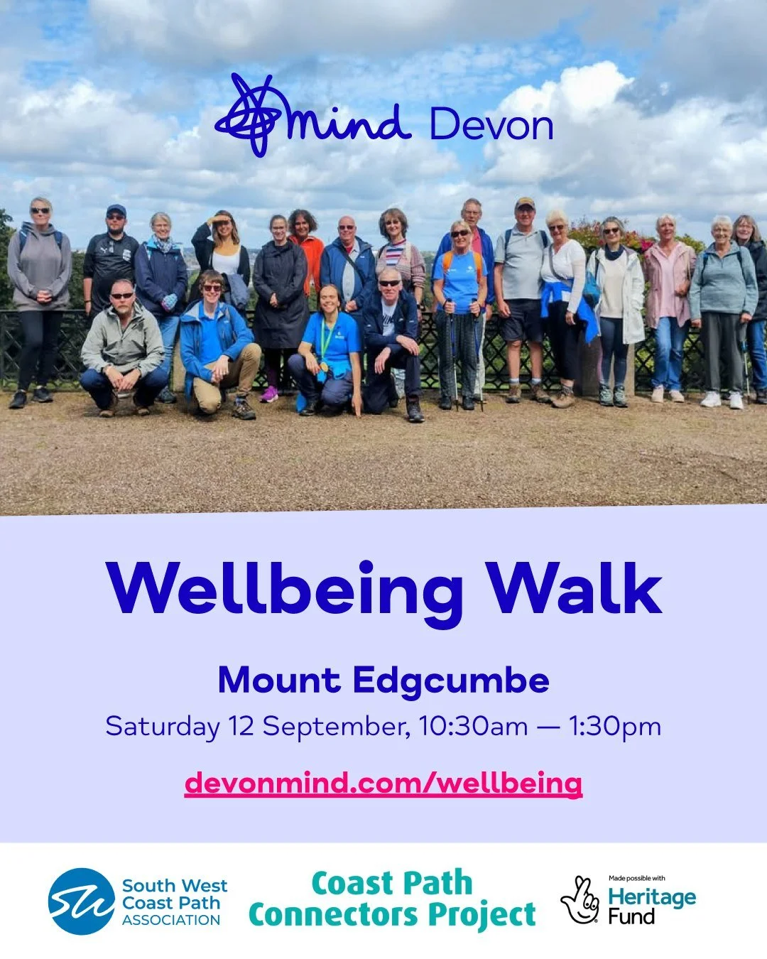 👣 𝗪𝗲𝗹𝗹𝗯𝗲𝗶𝗻𝗴 𝗪𝗮𝗹𝗸 with @southwestcoastpath

📆 Saturday 12 September 2026
⏰  10:30am &mdash; 1:30pm
🗺️ Mount Edgcumbe

Join our gentle 3-mile walk around Mount Edgcumbe Park to connect with nature, with a brief incline to the folly for 
