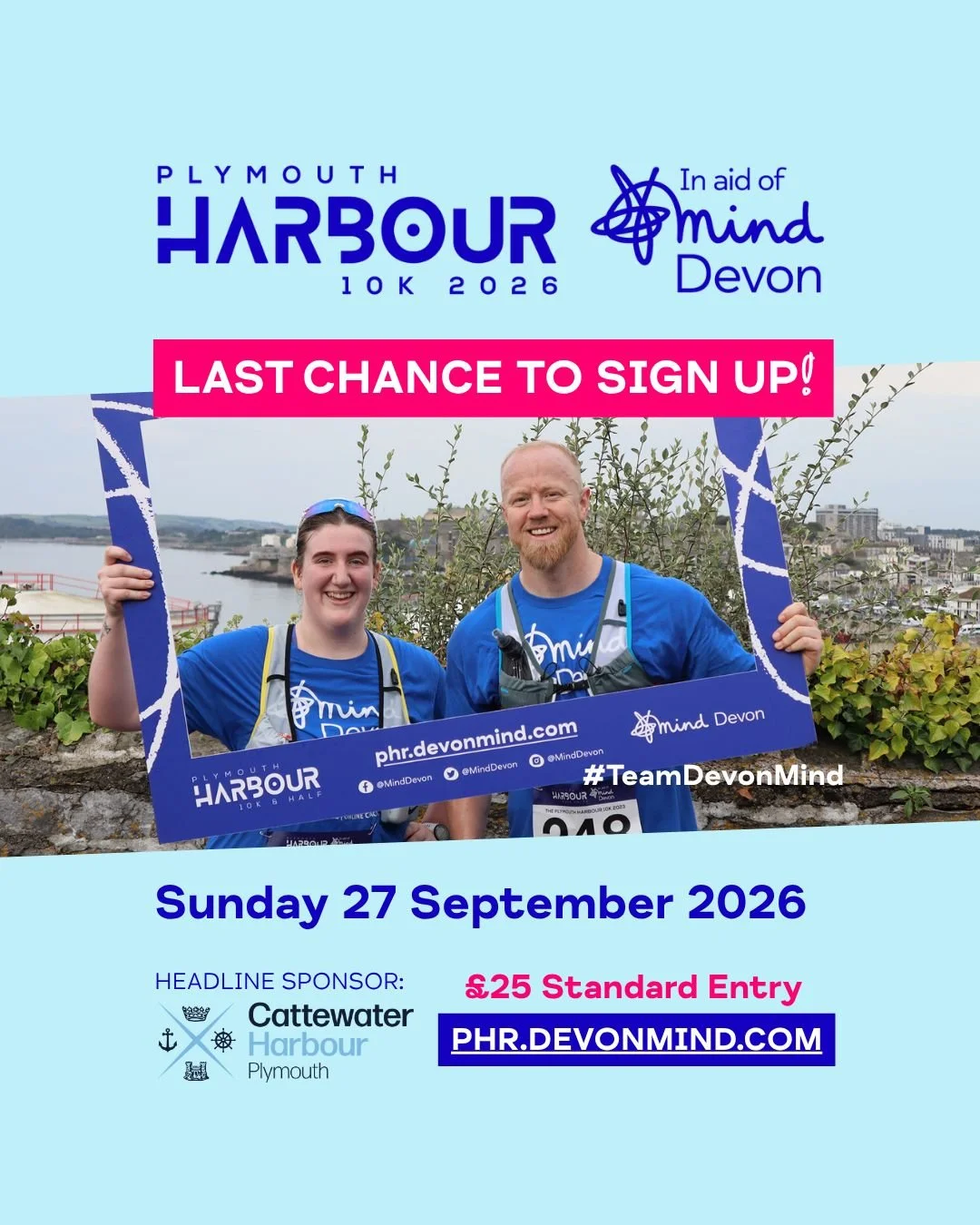 ⏰ LAST FEW DAYS TO SIGN UP! 🏃&zwj;♀️🏃🏃&zwj;♂️

Entries for our 𝗣𝗹𝘆𝗺𝗼𝘂𝘁𝗵 𝗛𝗮𝗿𝗯𝗼𝘂𝗿 𝟭𝟬𝗞  close at 9am on Monday 21 September.

Join our picturesque community run in aid of better mental health &mdash; run with friends, chase a PB, ta
