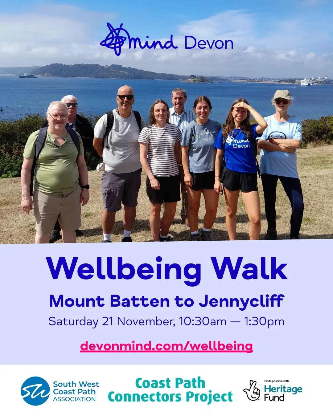 Sign up for our next 𝗪𝗲𝗹𝗹𝗯𝗲𝗶𝗻𝗴 𝗪𝗮𝗹𝗸 with @southwestcoastpath 👣 

📆 Saturday 21 November
⏰  10:30am &mdash; 1:30pm
🗺️ Mount Batten to Jennycliff, #Plymouth

Join our gentle walk passing through Mount Batten to Jennycliff for amazing vi