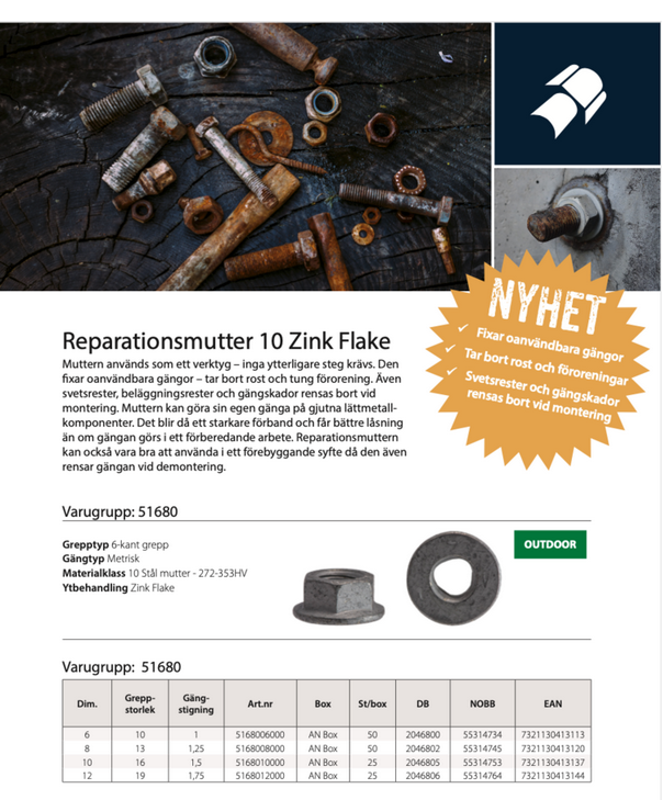 Reperationsmutter 10 Zink Flake