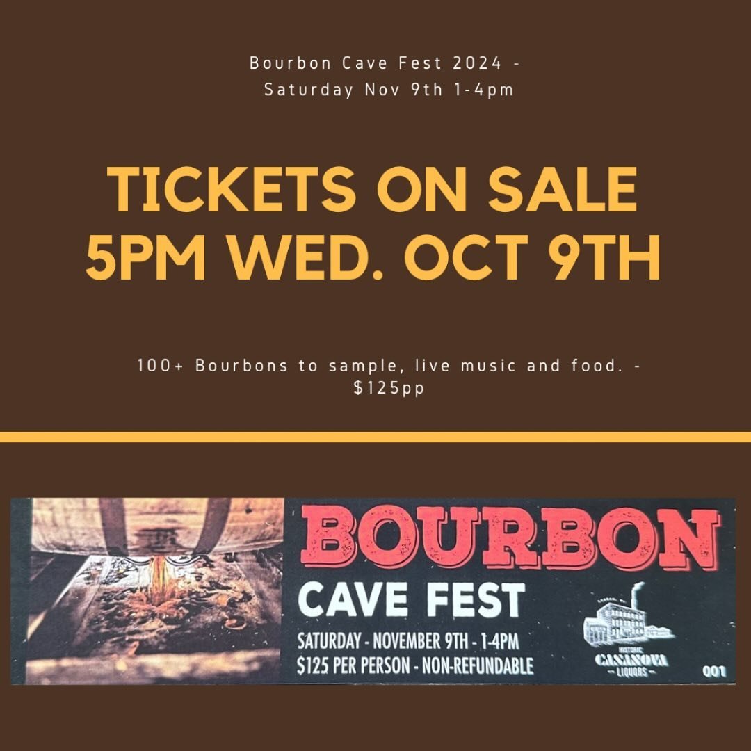 Bourbon season is officially here and our Bourbon Cave Fest is coming even closer.

Tickets will be going on sale Wednesday Oct 9th 5pm at Casanova Liquor. You can buy up to 4 tickets per person. If there are tickets left at 6pm we will start taking 