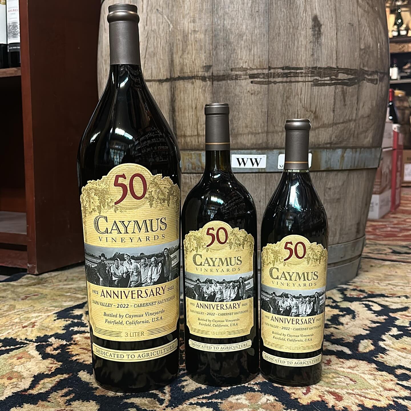 What size 50th Anniversary Caymus do you need for the holidays?

We are fully stocked up on the 1L bottles but could special order you one of the 1.5L or 3L&rsquo;s.

This whole week we will have our wine aficionados on hand to help you with all of y