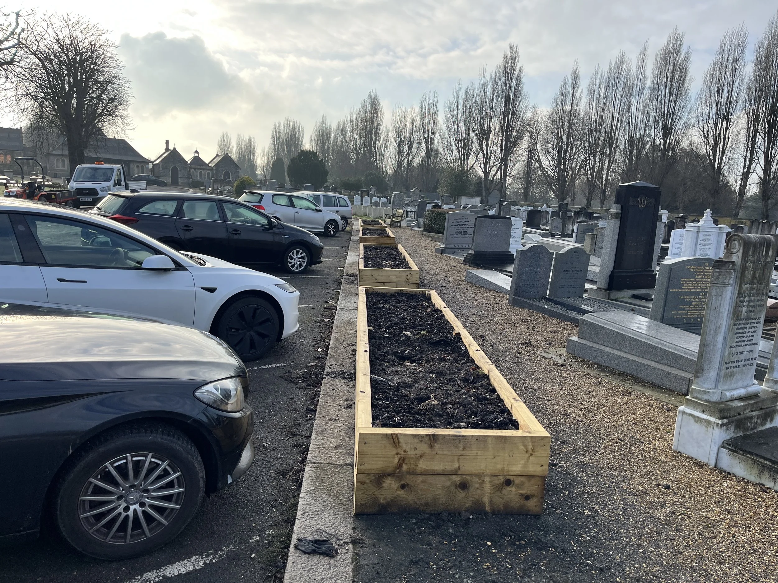 Newly built planters in February 2026