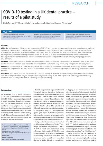 COVID-19 testing in a UK dental practice results of a pilot study