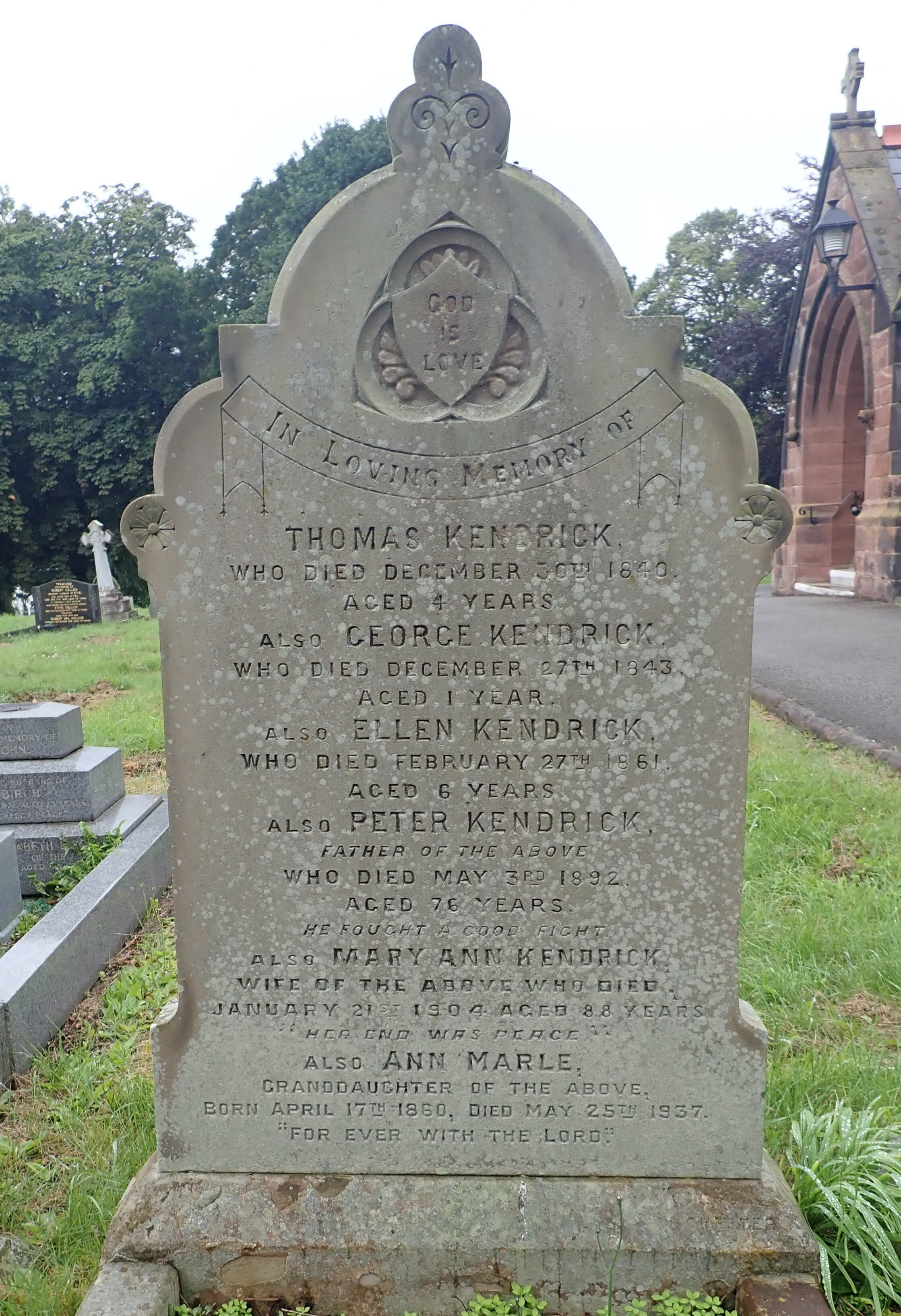 The grave of Peter Kendrick (at Neston parish church)