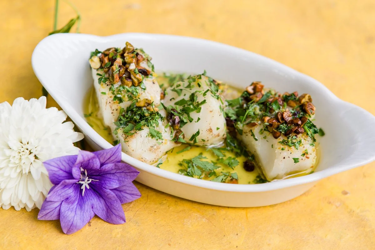 Babe's Weeknight Baked Fish with Pistachios, Lemon and Parsley