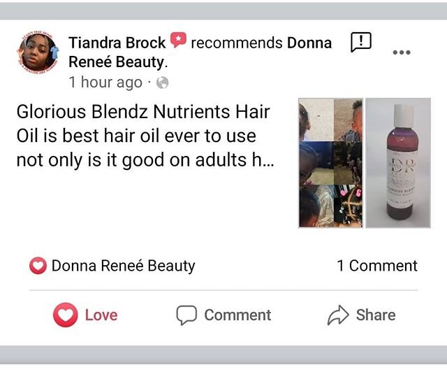 Client review of Glorious Blendz Nutrient Hair Oil

https://m.facebook.com/story.php?story_fbid=3266756986669138&amp;id=100000046052236