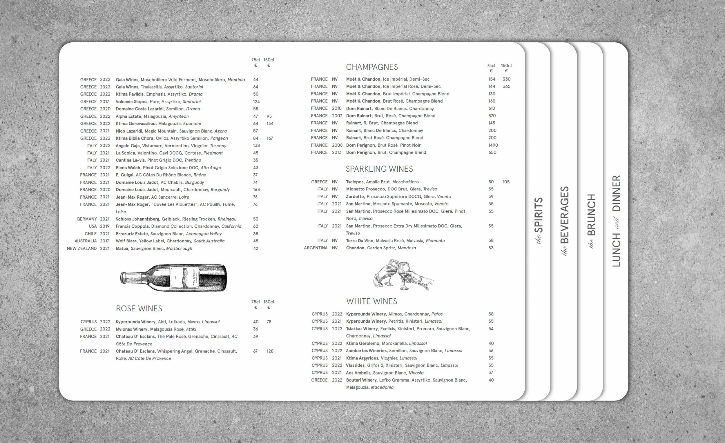 bar du soleil wine list menu design