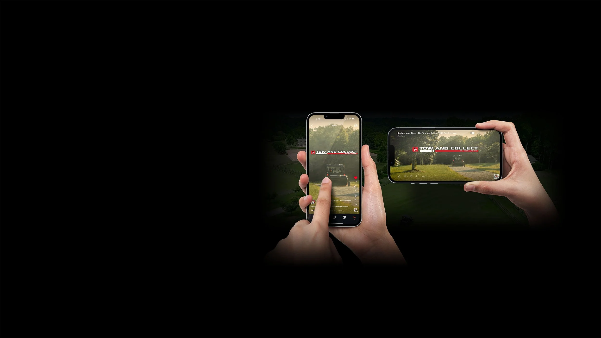 Image showing Tow and Collect video and logo on a vertical phone screen and a horizontal phone screen