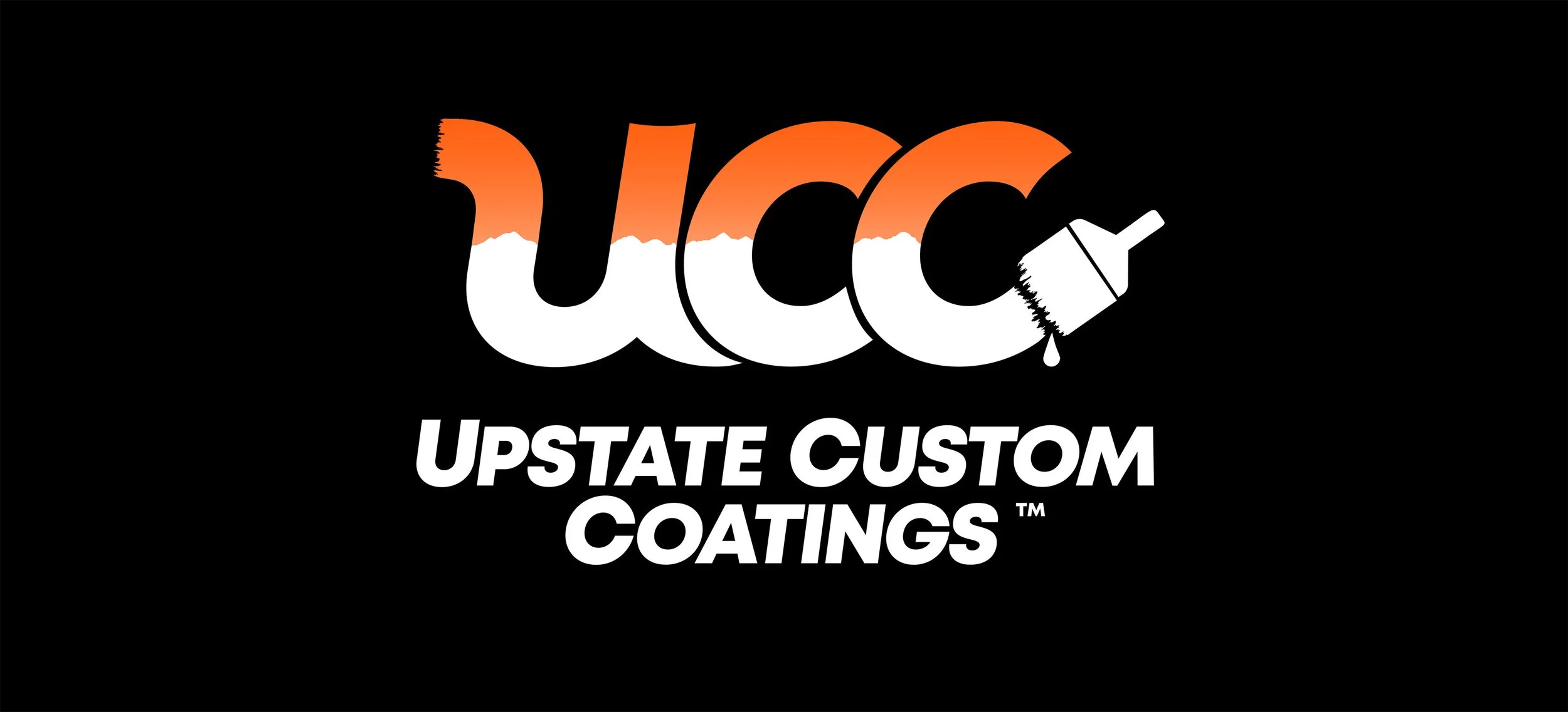 Logo for Upstate Custom Coatings featuring stylized letters 'UCC' with a sunset gradient effect, a paintbrush icon with a droplet, and the text 'UPSTATE CUSTOM COATINGS' beneath.