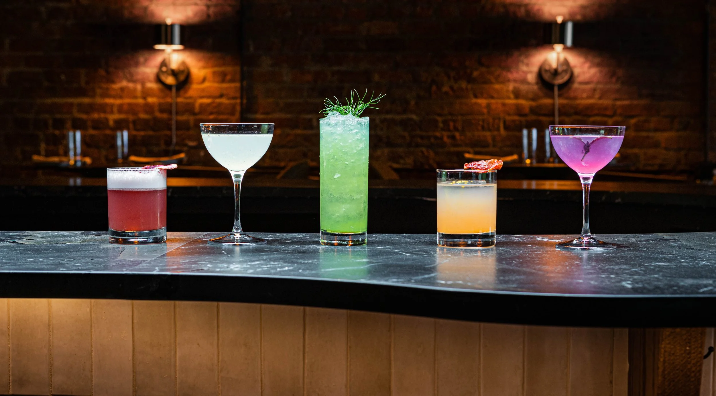 Signature cocktails served at Curean Mediterranean upscale restaurant bar in Greenville, SC — gourmet restaurant bar photography by Weaver Media