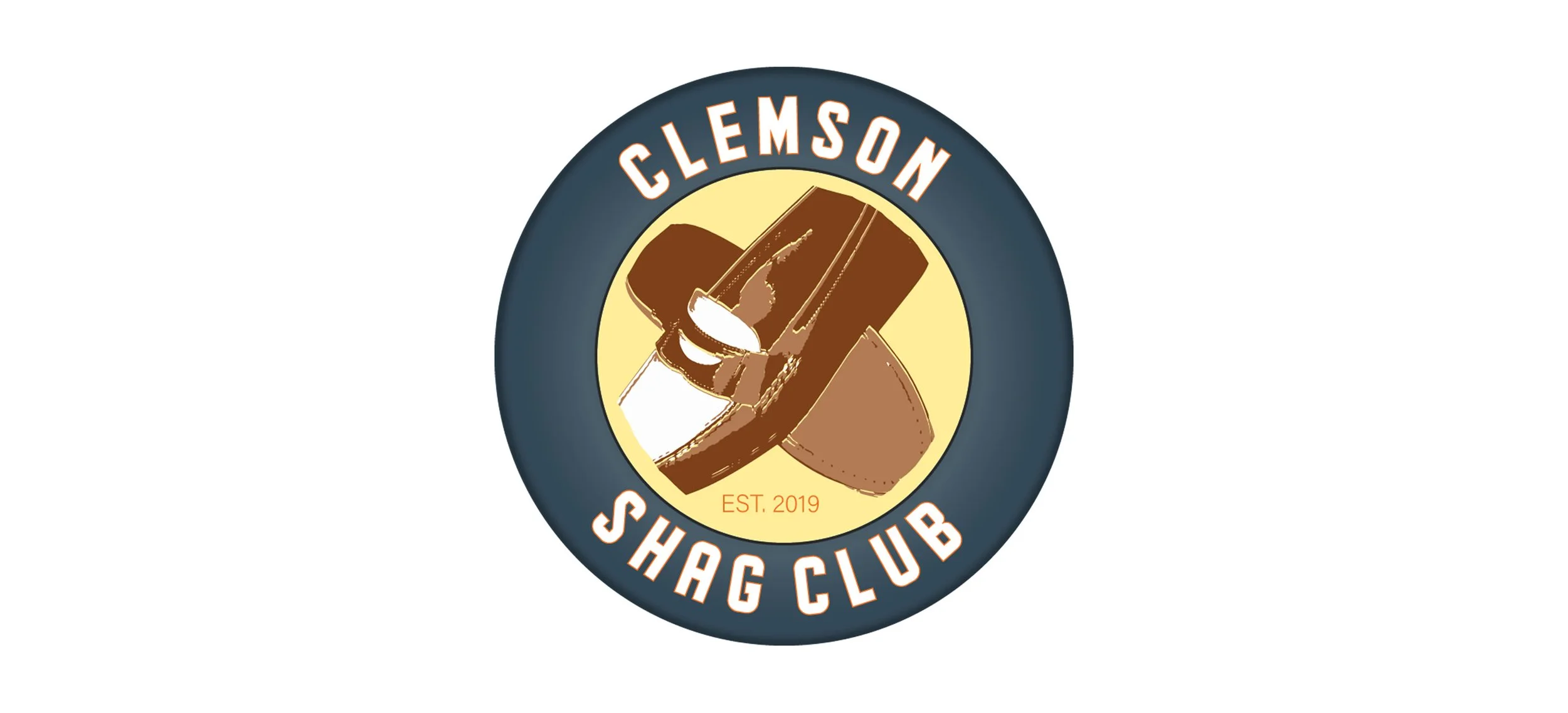 Logo of Clemson Shag Club featuring a circular design with a stylized sand wedge, a golf club, and a golf ball, with the text 'Clemson Shag Club' and 'Est. 2019'.
