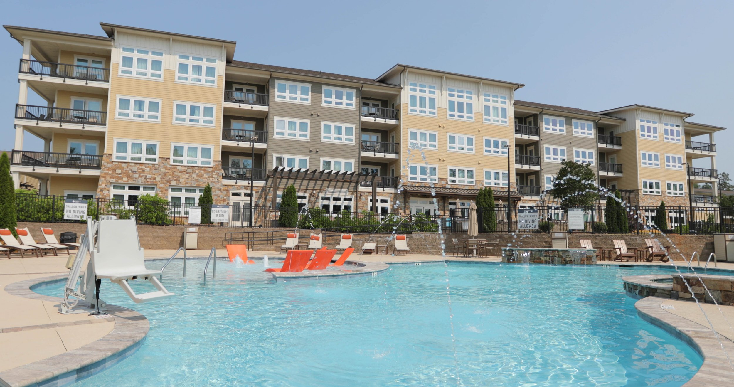 Lakeside Lodge community pool and recreation area in Clemson, South Carolina residential development — real estate marketing photography