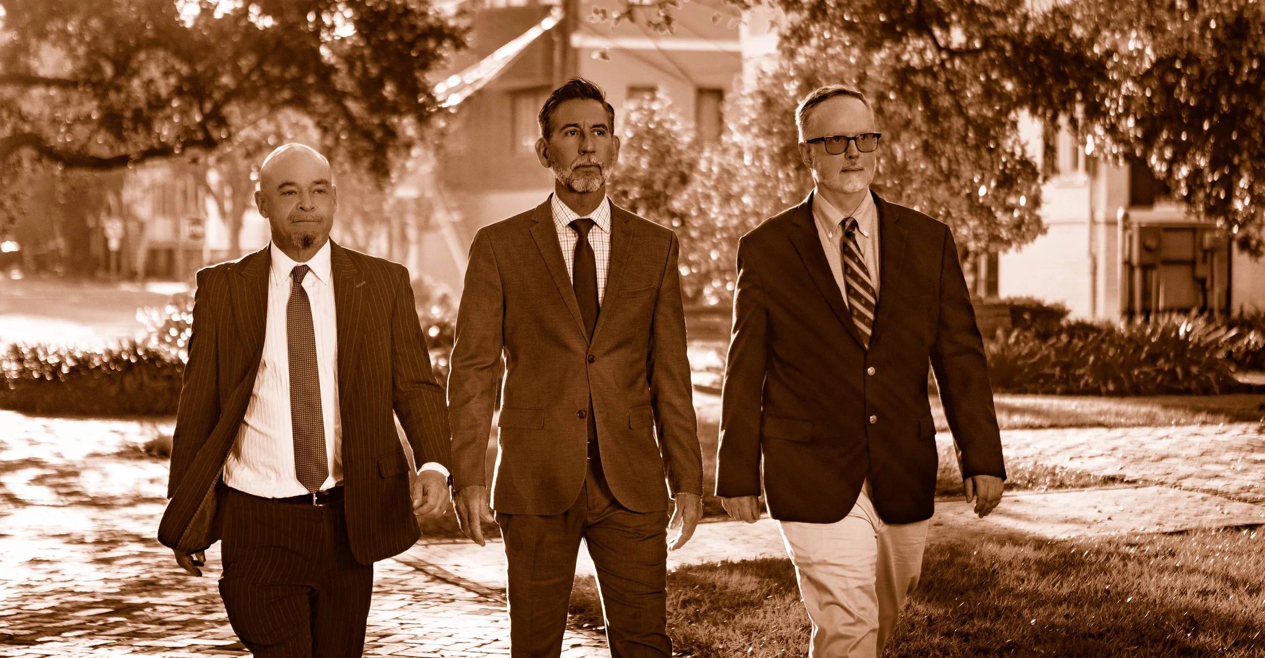 Partner group photograph for Thomerson Jones & Edwards P.C. law firm in historic Columbia Square in Savannah, Georgia.