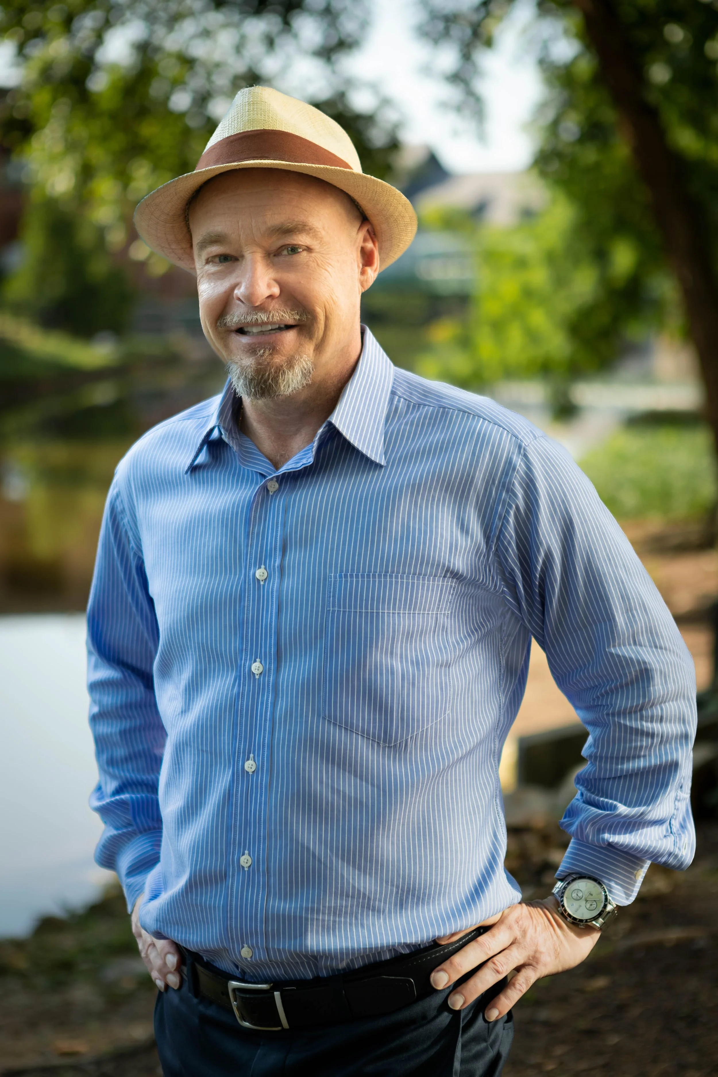 Professional portrait of business attorney Michael Thomerson, managing partner of Thomerson Jones & Edwards P.C. on Reedy River waterfront in Greenville, SC — brand photography by Weaver Media