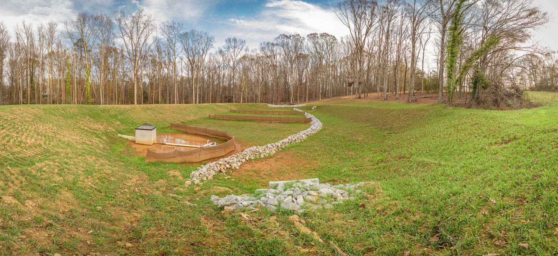 Retention pond and sitework completed by Lassiter Taylor Construction in Greenville, SC — construction development photography by Weaver Media