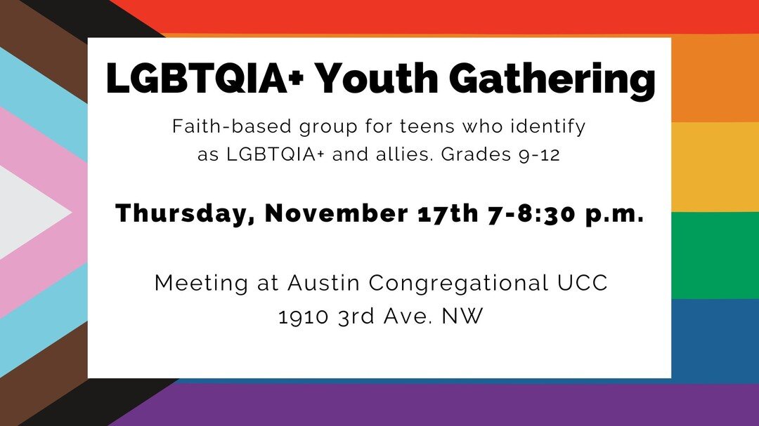 Jessie and few other pastors/youth directors in town have come together to create a safe space for students that identify as LGBTQIA+ and their allies. This gathering time will be open to talk and explore your faith. Consider joining us on Thursday, 