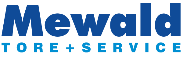 Mewald Tire + Service logo in blue text on a white background.