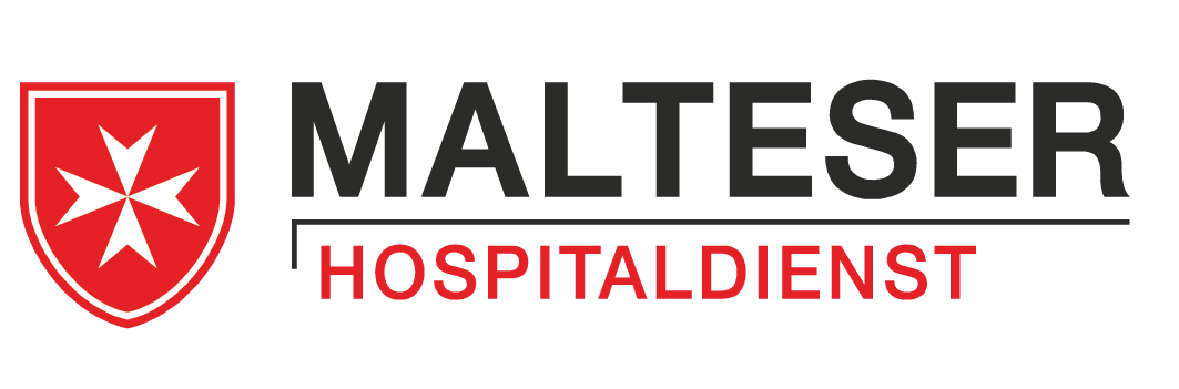 Logo of Malteser Hospitaldienst featuring a white cross inside a red shield with white outline and black text reading 'MALTESER' and red text 'HOSPITALDIENST' underneath.