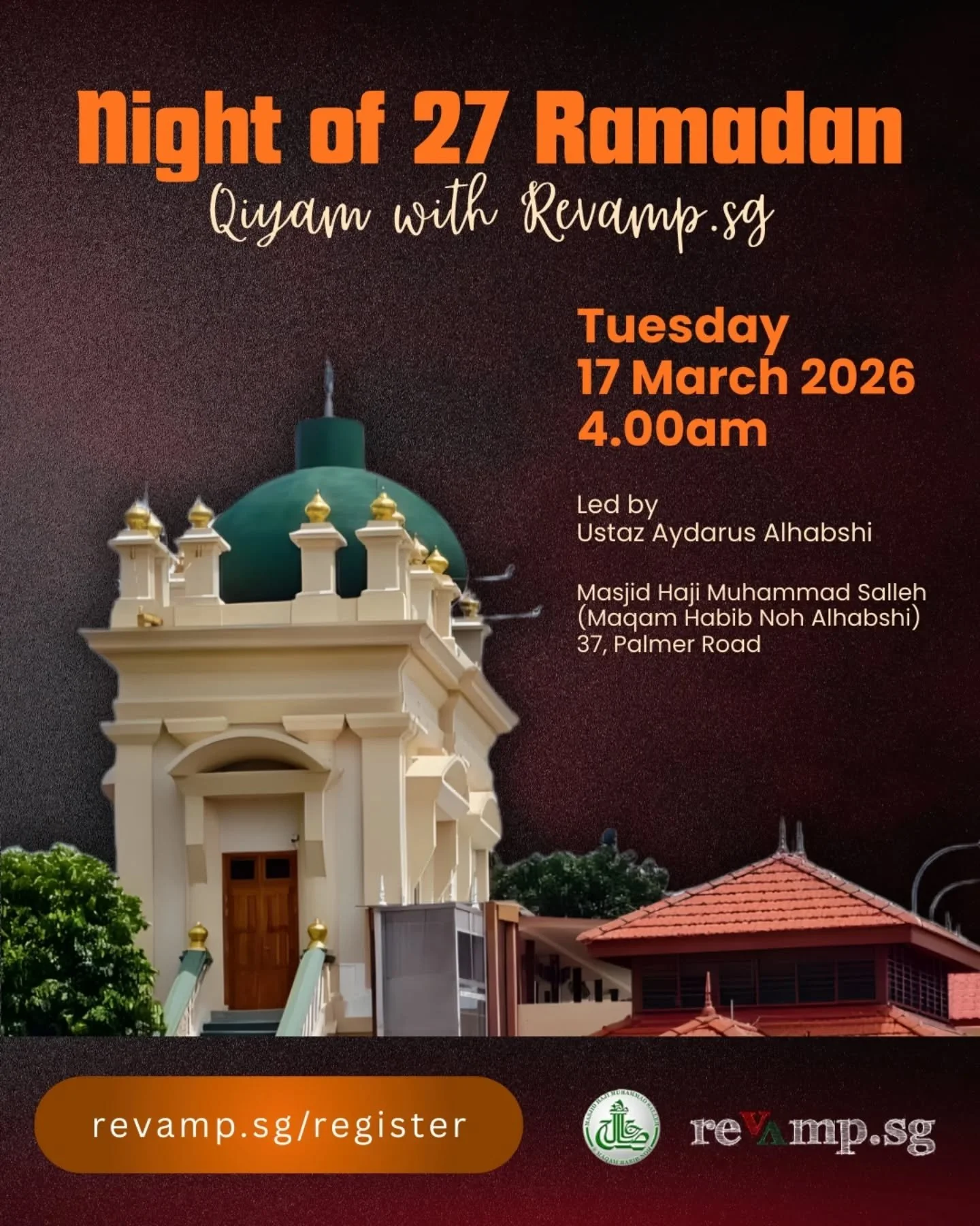 We&rsquo;re honoured to be invited by Masjid Haji Muhammad Salleh to lead the Qiyamullail. We take this opportunity to invite you to join us on this special night of 27th Ramadan.

📍 Masjid Haji Muhammad Salleh (Maqam Habib Noh Alhabshi)
🗓 Tuesday 