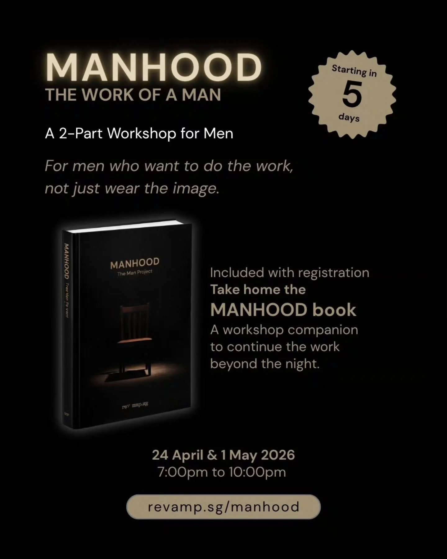 MANHOOD is not just a talk.
It is a 2-part workshop for men who are serious about doing the work.

Not just speaking about discipline, responsibility, leadership, and growth, but facing the parts of ourselves that need to be worked on.

And as part o