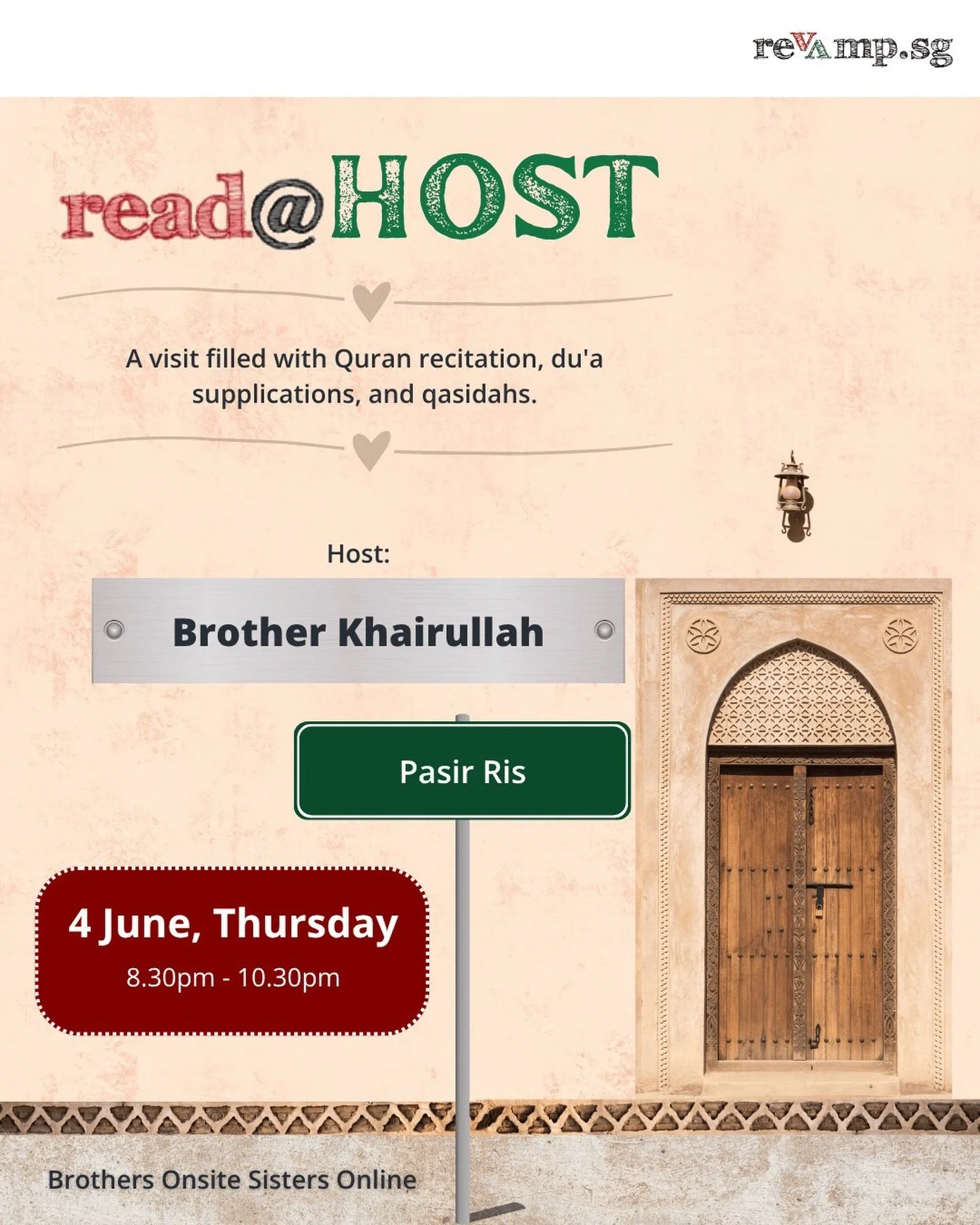This week&rsquo;s REad session on Thursday will hosted by brother Khairullah! Join us as we requench our souls with the Quran and sitting with God, as well as building bonds with each other.

Brothers Onsite (Registration required):
Venue: Pasir Ris
