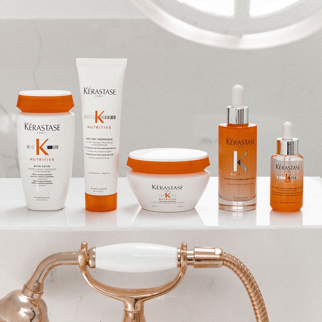 The NEW Nutritive collection from @kerastase_official has officially arrived at our salon 🧡! This luxurious nourishing collection is formulated with skincare-inspired ingredients like plant-based proteins and Niacinamide for deep nourishment, softer