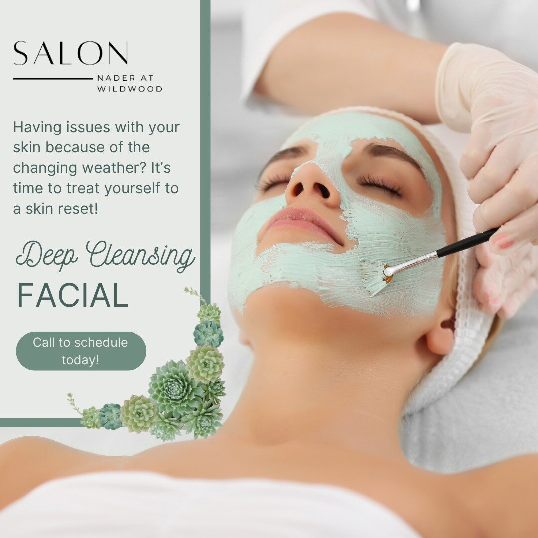 How is it only Tuesday?! Treat your skin (and &quot;yo self&quot;) to a much-needed spring skin reset with a Deep Cleansing Facial! Call and schedule your appointment today with our AMAZING aestheticians Goldie, Irina, or Nahid!

 #salonnader #salonn