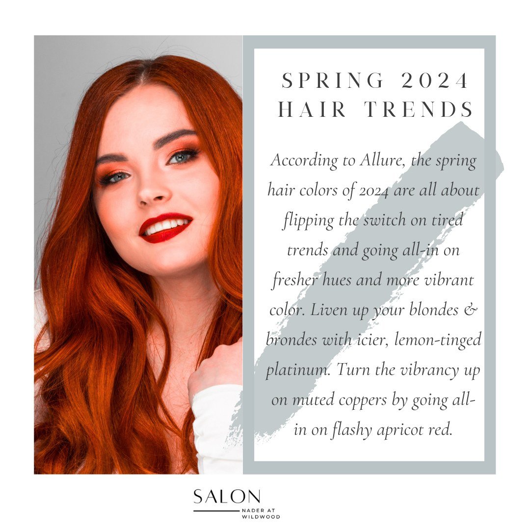 Hair in 2024 is all about Vibrancy! Call today to schedule your appointment for your color consult/refresh!

 #salonnaderatwildwood #salonnader #bethesdahairsalon #spring #colorspecialist #hairstylist #colorandcut #hairsalon #vibrantcolor #springhair