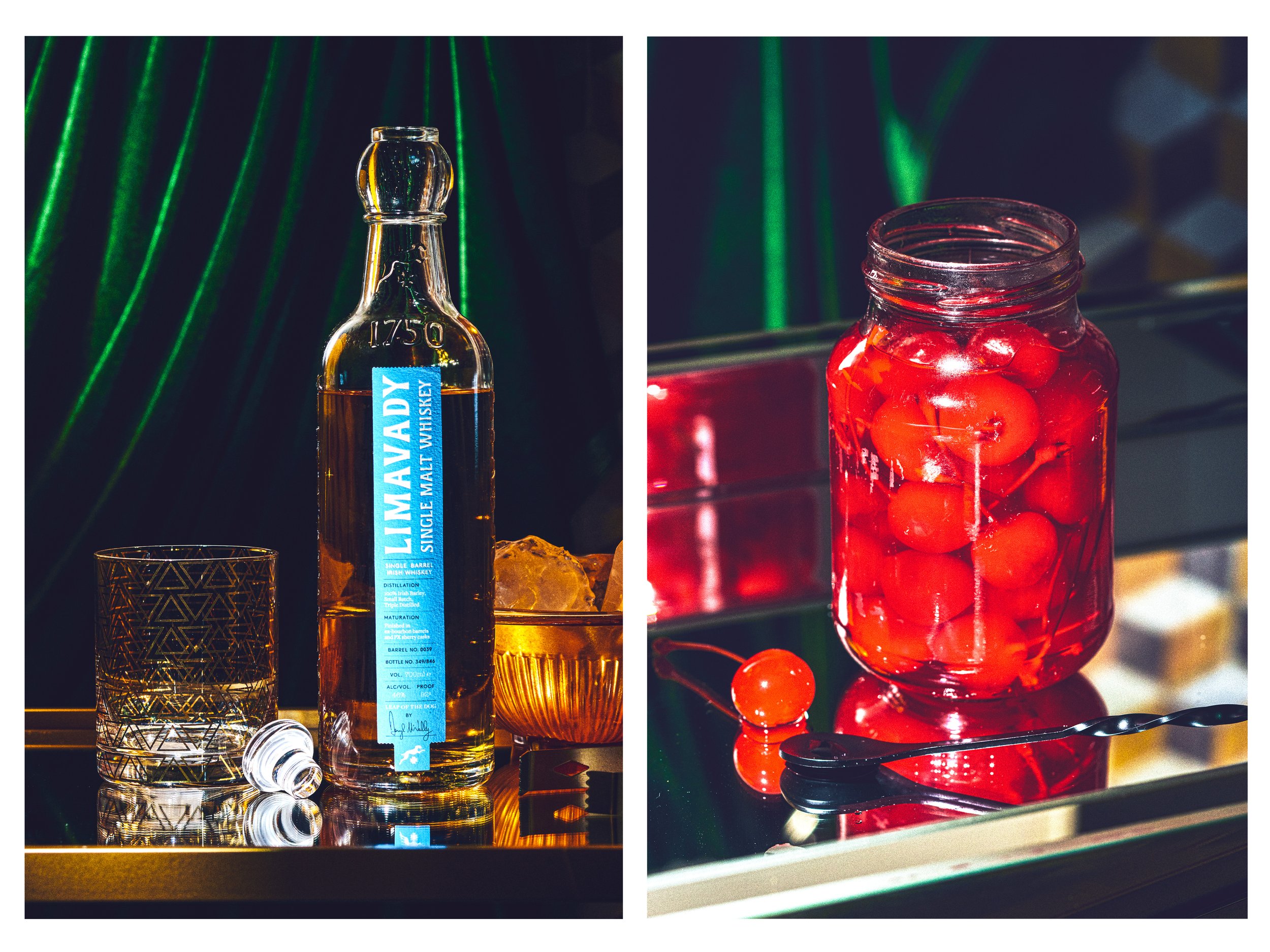 Bottle-Of-Limavady-Irish-Single-malt-whiskey-and-Maracshino-Cherries.jpeg