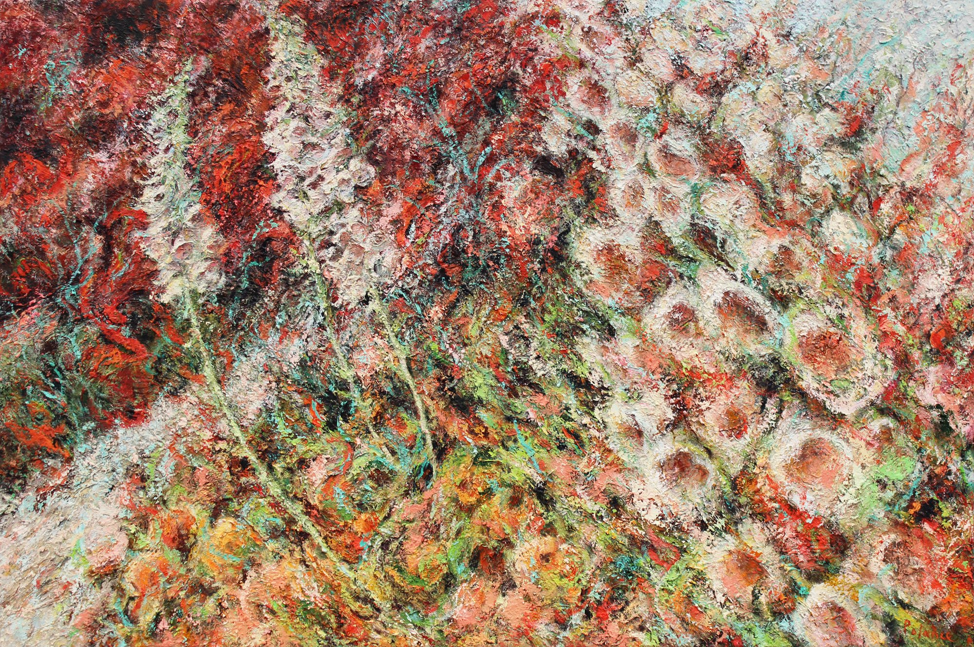 Foxglove, oil on canvas (finger painting), 2023, Joyce Polance