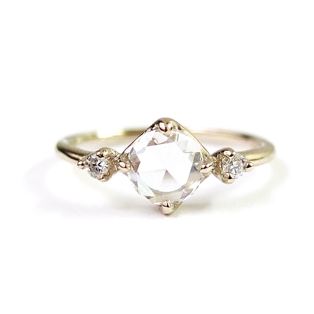 Rose Cut Moissanite Snowflake Ring, Diamond Halo 14K White Gold Snowflake  Ring