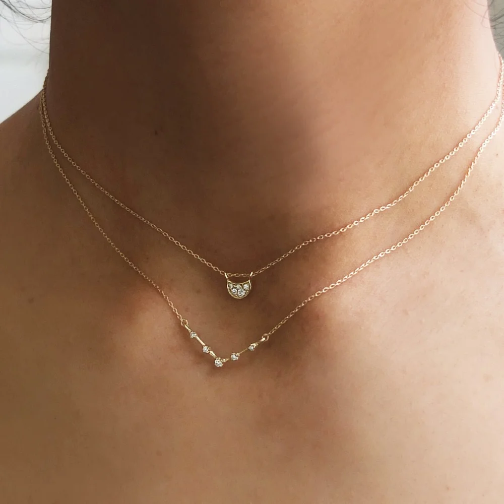 V-shape Five Diamond Necklace N075 — N+A Handmade Fine Jewelry