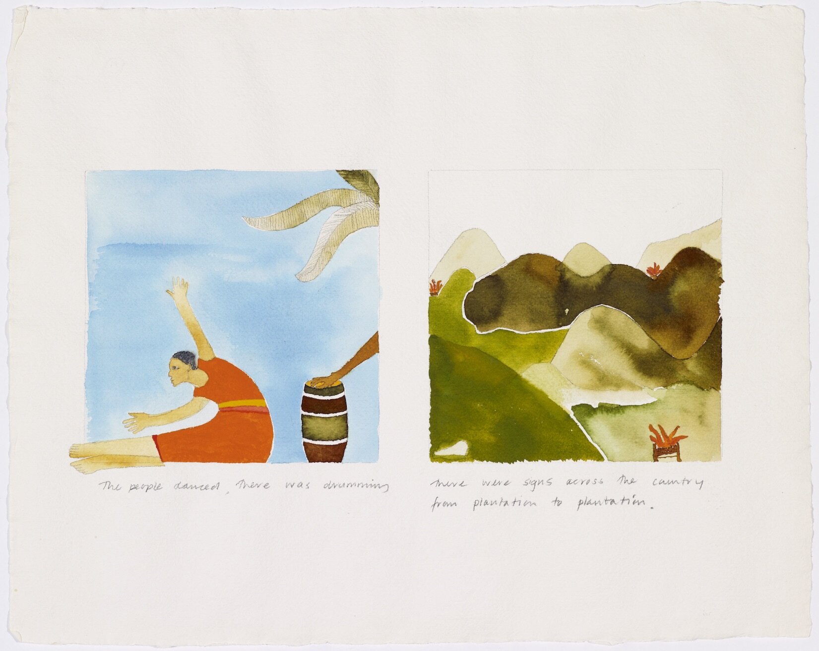 Lubaina Himid, Scenes from the Life of Toussaint L'Ouverture: 4 (1987), watercolour and pencil on paper, 39.5 x 50 cm. Arts Council Collection, Southbank Centre, London © Lubaina Himid.