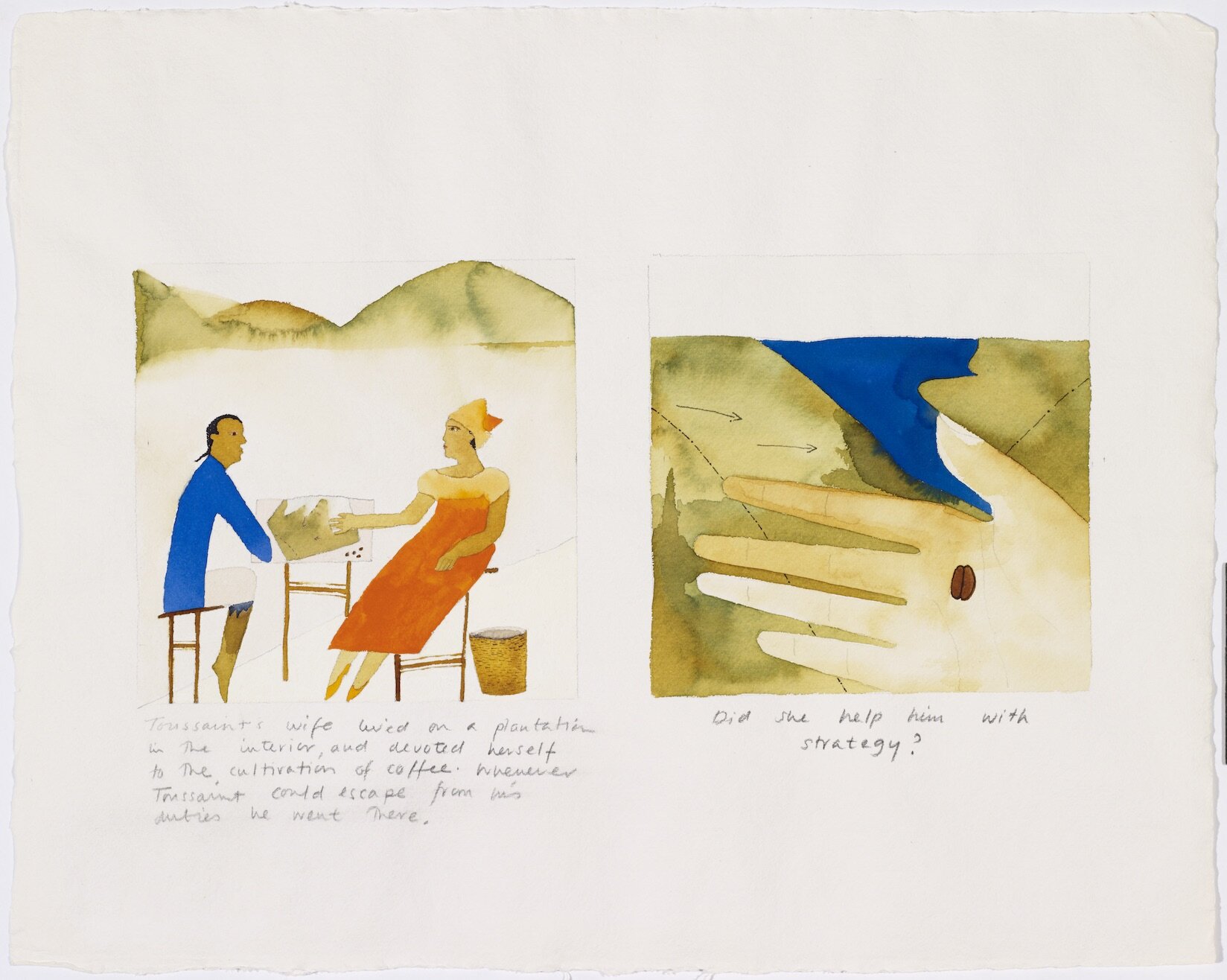 Lubaina Himid, Scenes from the Life of Toussaint L'Ouverture: 5 (1987), watercolour and pencil on paper, 39.5 x 50 cm. Arts Council Collection, Southbank Centre, London © Lubaina Himid.