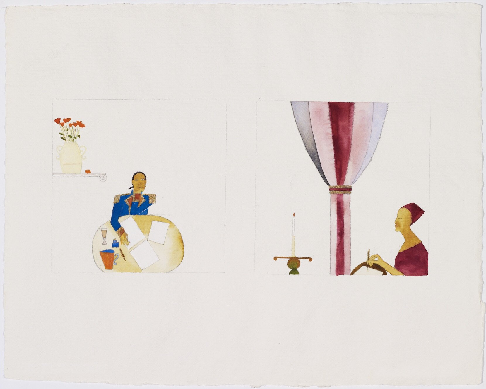 Lubaina Himid, Scenes from the Life of Toussaint L'Ouverture: 7 (1987), watercolour and pencil on paper, 39.5 x 50 cm. Arts Council Collection, Southbank Centre, London © Lubaina Himid.