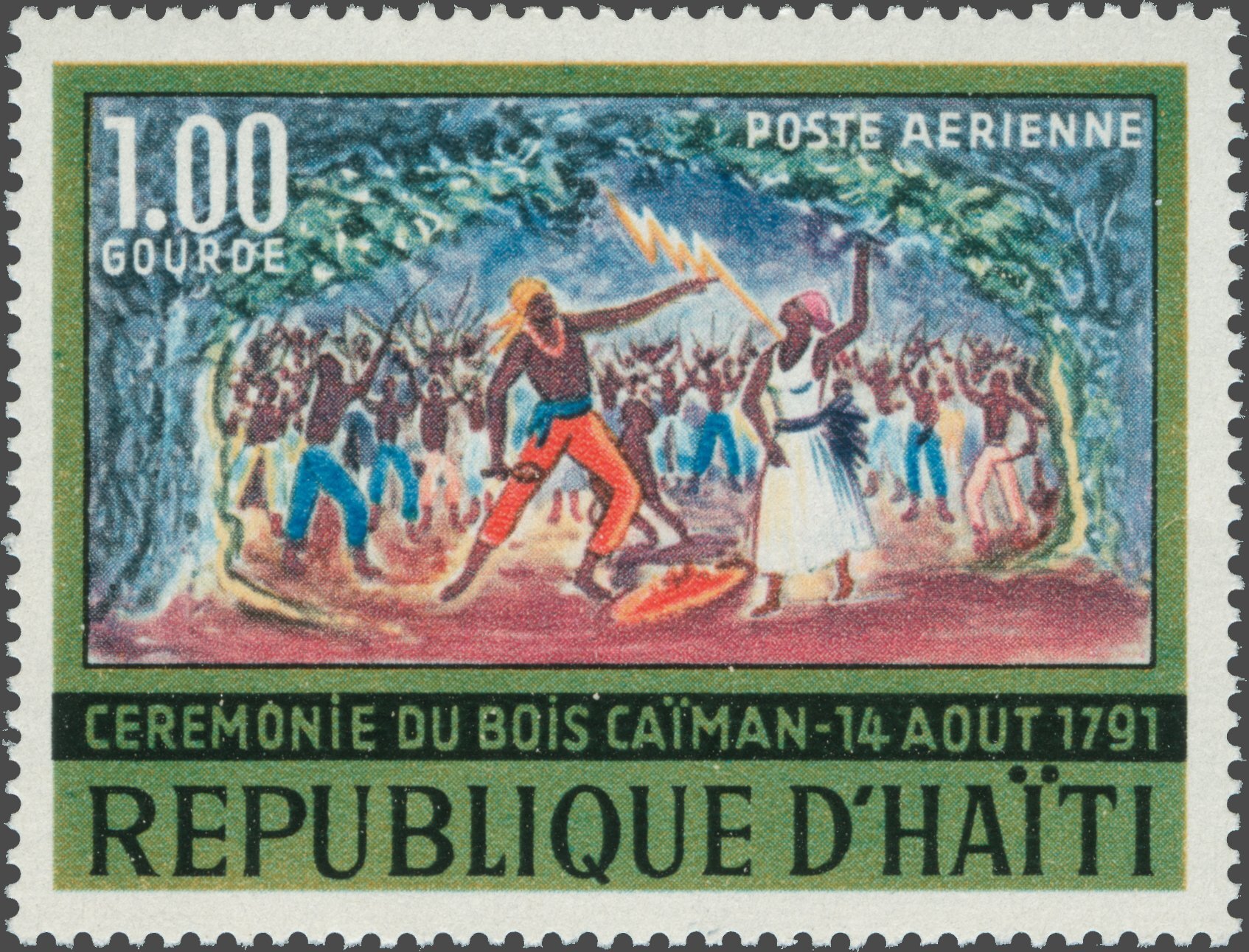 1968 Stamp, Cérémonie du Bois Caïman - 14 Août 1791, Sc C292 / YTPA366 © Haiti Philatelic Society