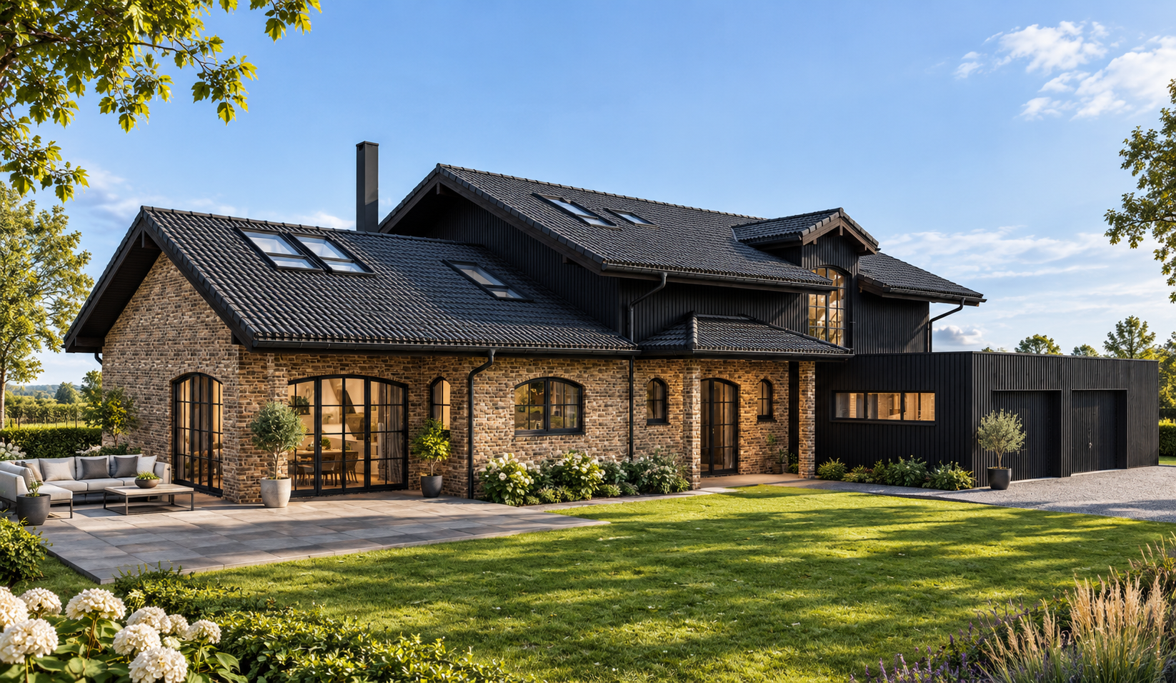 2P-Raum Architekten_Modernes schwarzes Landhaus im Garten (4-2).png