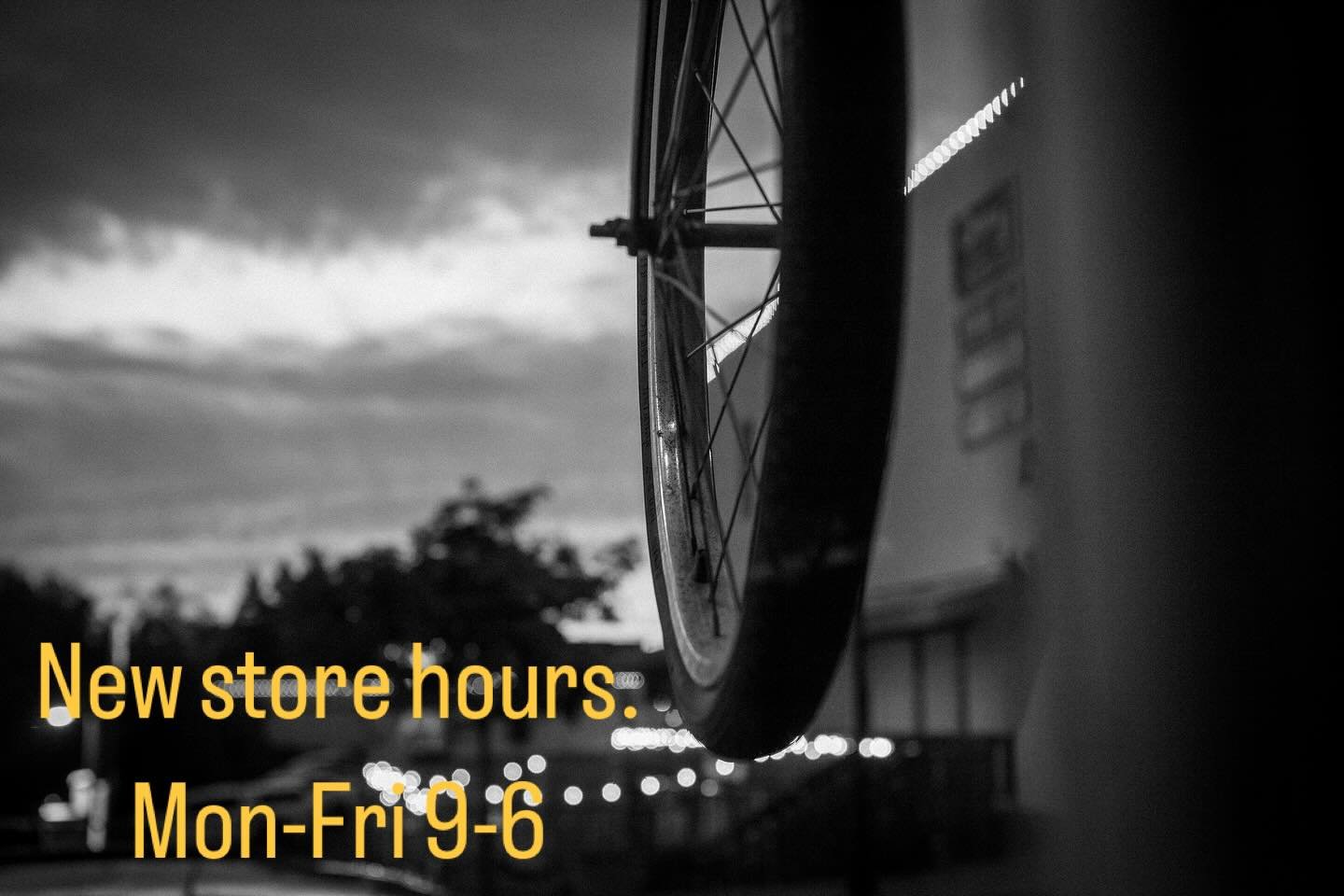Please note new store hours! 
Monday-Friday 9-6
For all your cycling needs, shop will remain open during store wide remodel.  Thanks for your ongoing support!