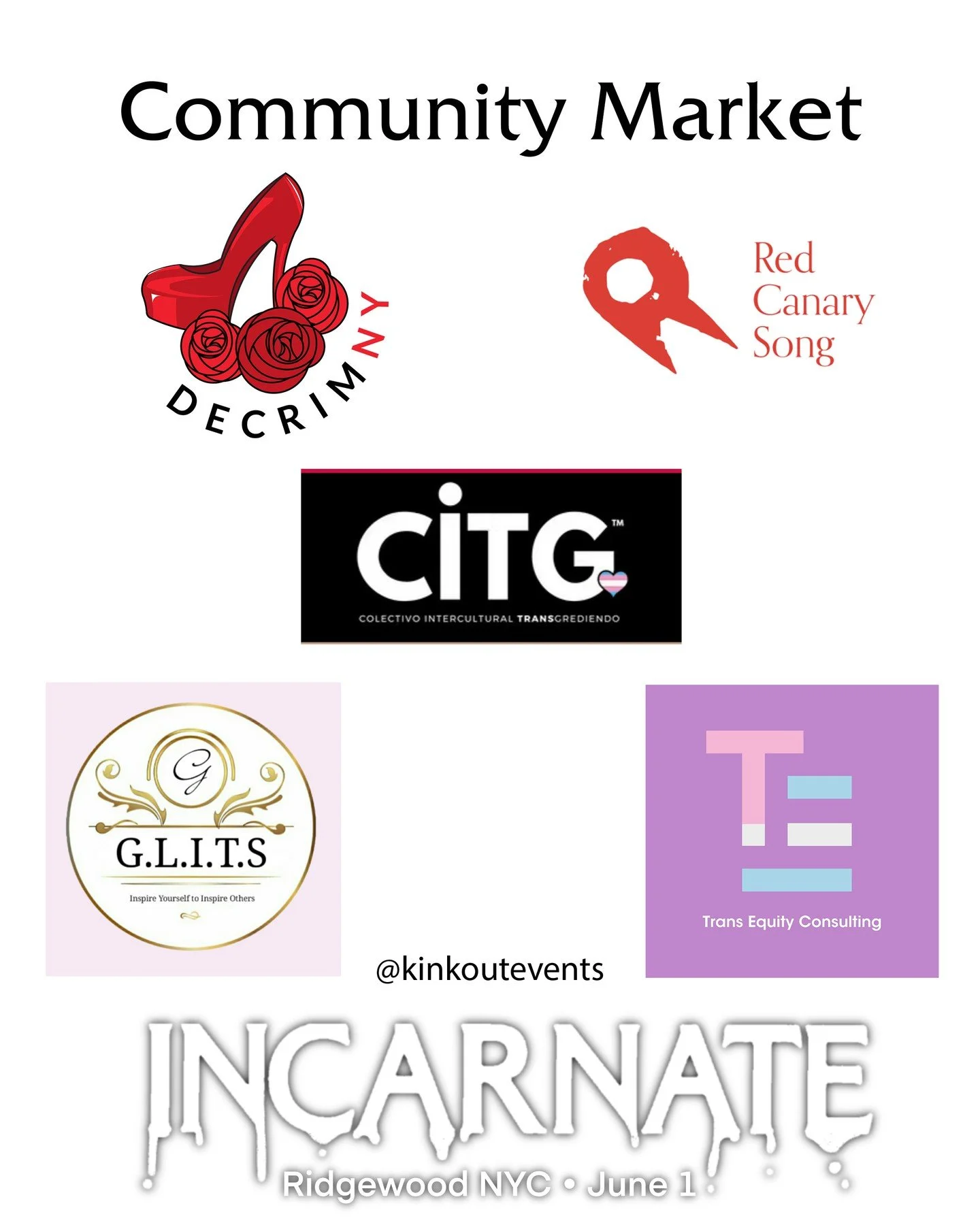 Our all-day market will feature NYC-based sex worker organizations and local community vendors. A portion of retail vendor proceeds will be donated to the organizations. Check out their work and wares!

DeCrimNY @decrimny Working to decriminalize, de