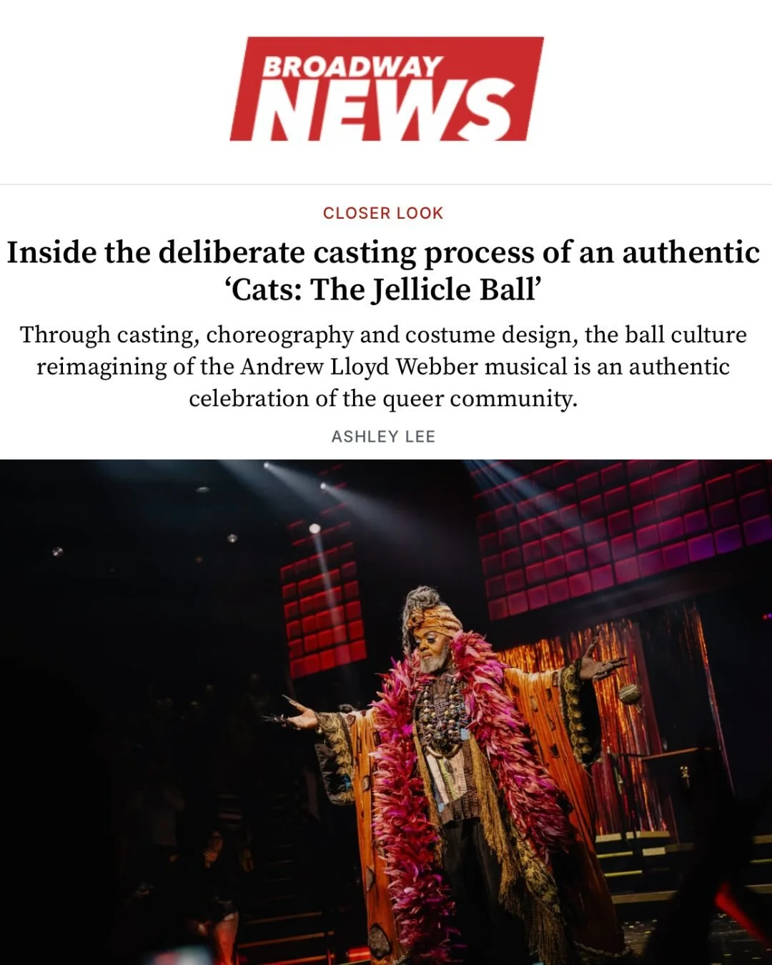 Casting is where a show begins.

Thank you Ashley Lee for seeing the work with this level of clarity, and to @broadwaynews for the feature.

What we built for @catsjellicleball was intentional from the start. A casting process designed to meet a comm