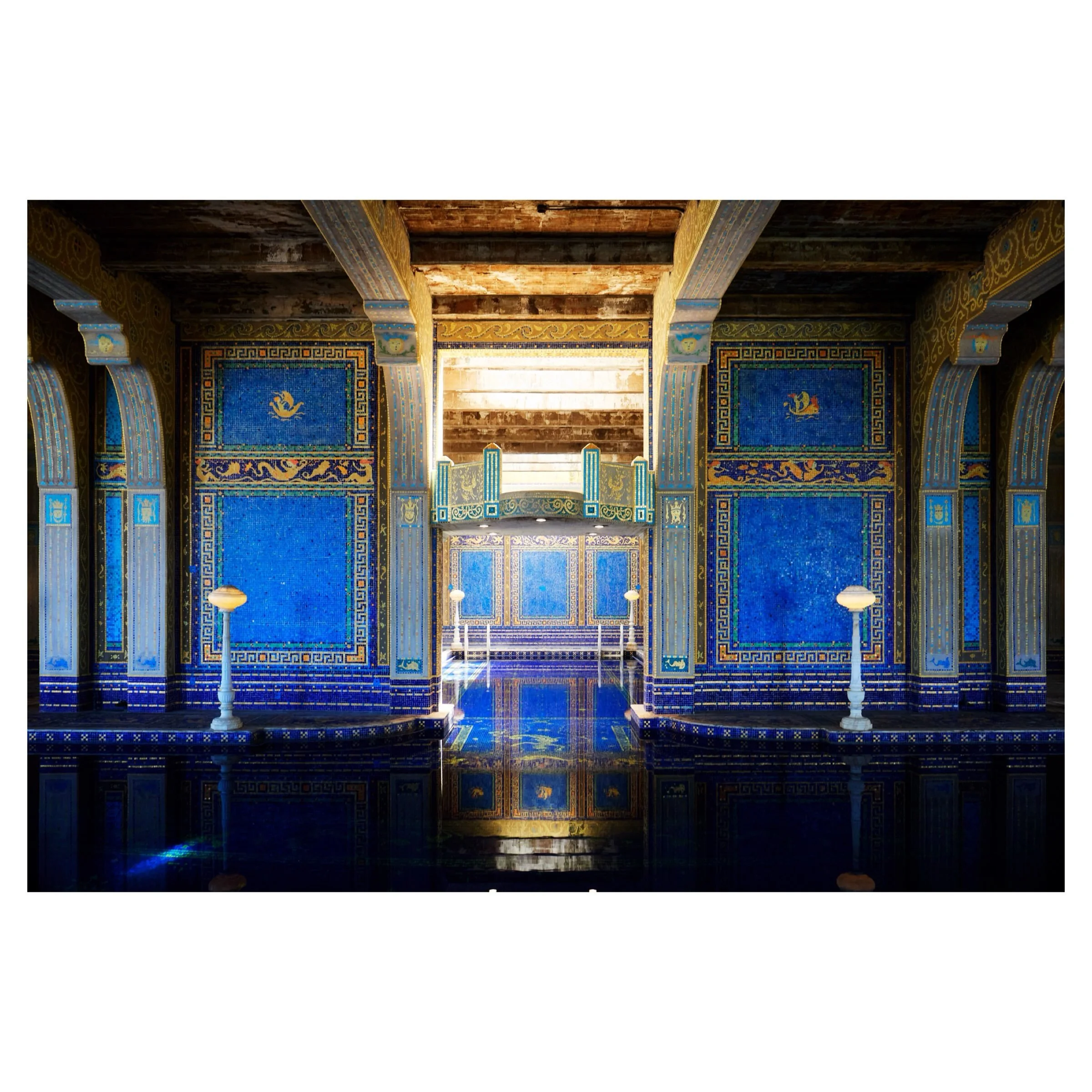 The Roman Pool, some Italian silk (reproduction) horse racing flags, and a 15th-century ceiling detail. #hearstcastle #andymcroryphoto #canonr8 #roadtrip2026 #centralcoast